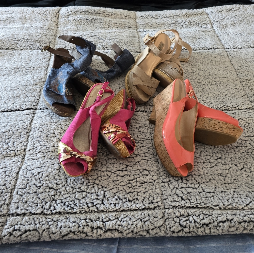 Stylish Women's Wedge Sandals - Pink, Tan, and Coral